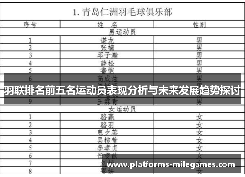 羽联排名前五名运动员表现分析与未来发展趋势探讨
